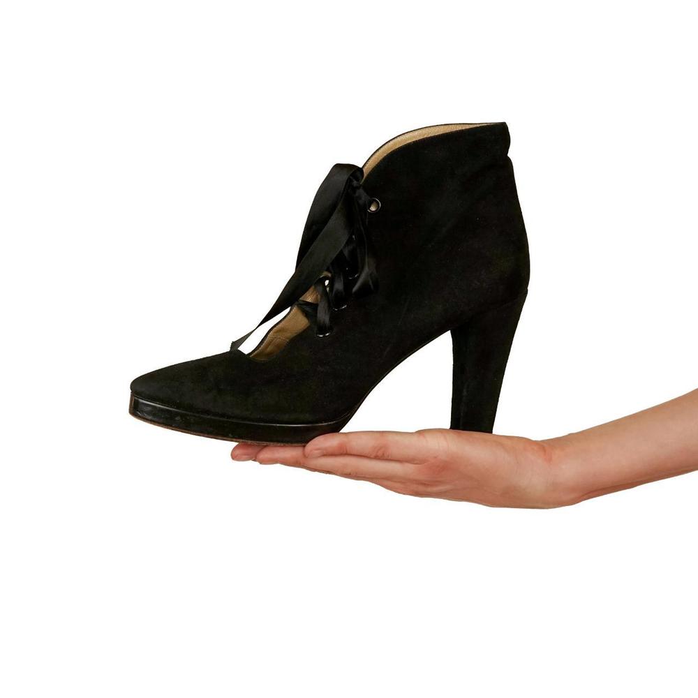 Vintage 90s Yves Saint Laurent black suede lace up heels - Picture 8 of 9